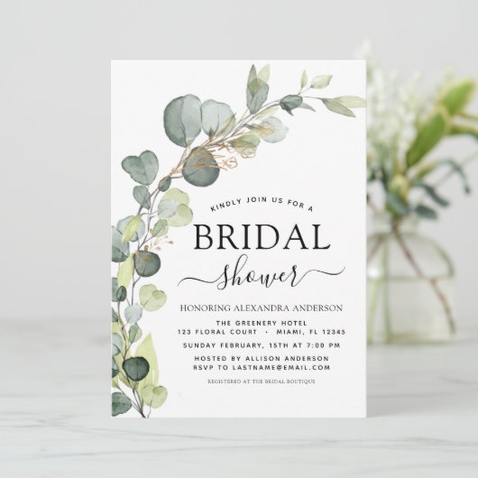 Invitation Fête des mariées QR Code Vert Eucalyptus (Debout devant)