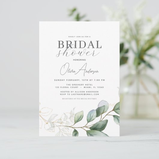 Invitation Fête des mariées QR Code Vert Eucalyptus (Debout devant)