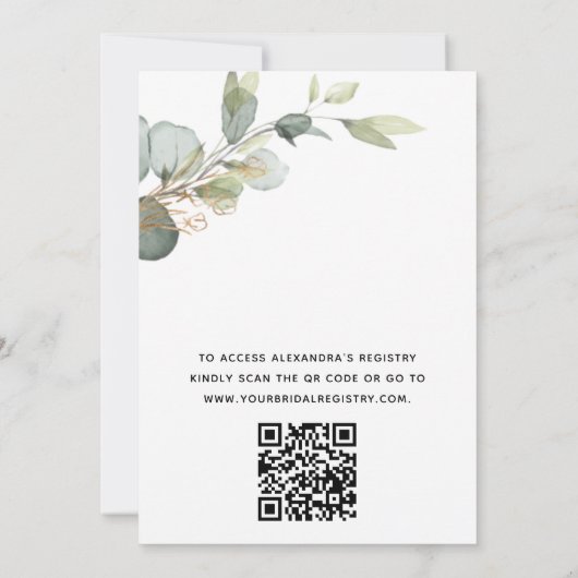 Invitation Fête des mariées QR Code Vert Eucalyptus (Dos)