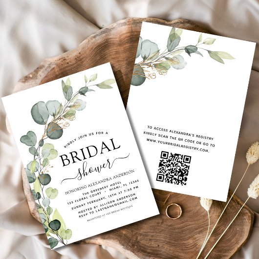 Invitation Fête des mariées QR Code Vert Eucalyptus