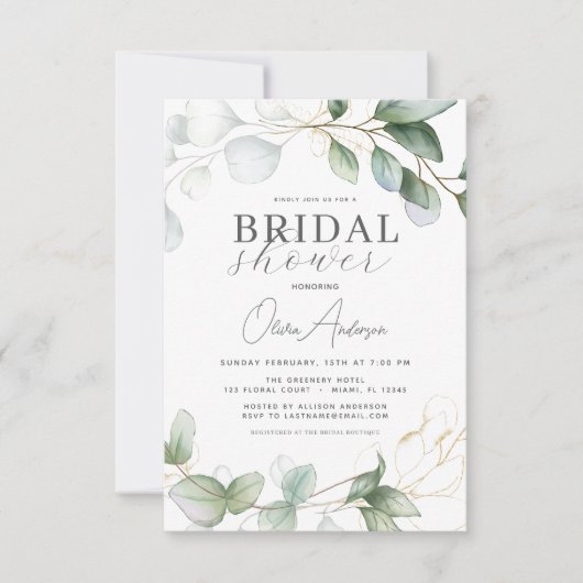 Invitation Fête des mariées QR Code Vert Eucalyptus (Devant)