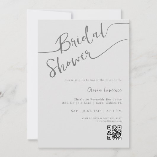 Invitation Fête des mariées QR du script Silver (Devant)