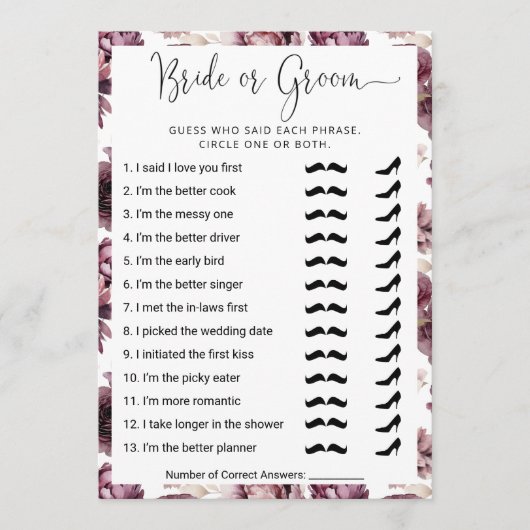 Invitation Fête des mariées Qui connaît le mieux le couple ? (Devant)