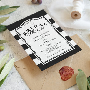 Invitation Fête des mariées rayé noir blanc classi