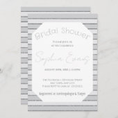 Invitation Fête des mariées rayée gris et argent (Devant / Derrière)