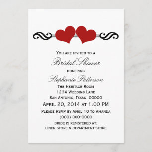 Invitation Fête des mariées Red Elegant Hearts