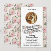 Invitation Fête des mariées religieuse catholique rose roses (Devant / Derrière)