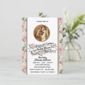 Invitation Fête des mariées religieuse catholique rose roses (Debout devant)