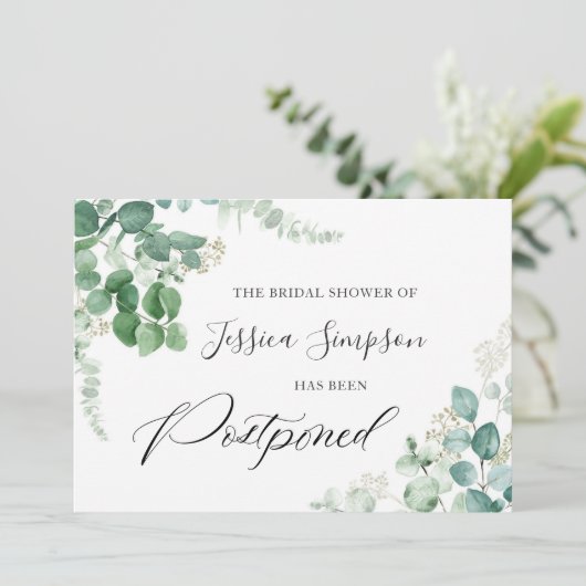 Invitation Fête des mariées reportée Modifier la date Eucalyp (Debout devant)