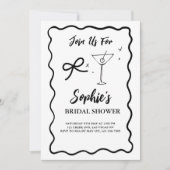 Invitation Fête des mariées rétro Black Wavy, Cravate Martini (Devant)