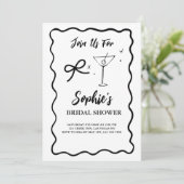 Invitation Fête des mariées rétro Black Wavy, Cravate Martini (Debout devant)