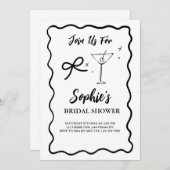 Invitation Fête des mariées rétro Black Wavy, Cravate Martini (Devant / Derrière)