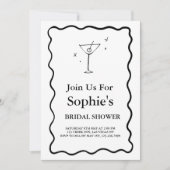 Invitation Fête des mariées rétro Black Wavy, verre Martini (Devant)