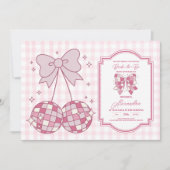 Invitation Fête des mariées Retro Disco Cute Rose Bow (Devant)