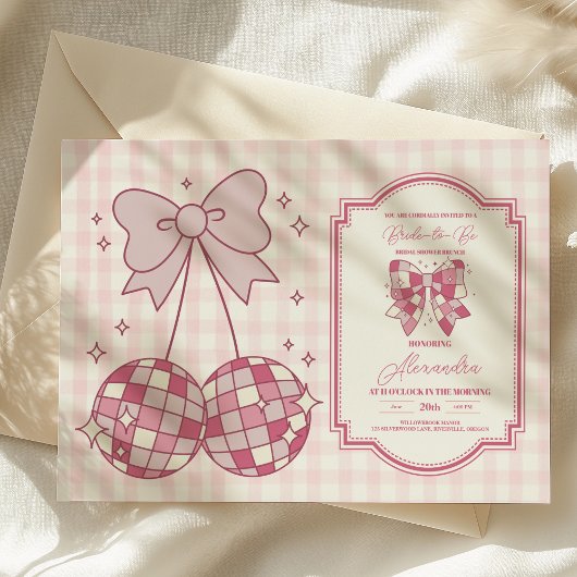 Invitation Fête des mariées Retro Disco Cute Rose Bow