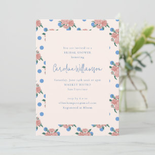Invitation Fête des mariées Retro Peony Floral Garden Blue Do