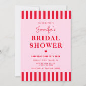 Invitation Fête des mariées Retro Red & Pink Stripes (Devant)