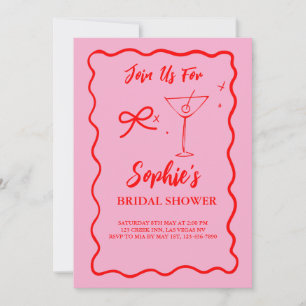 Invitation Fête des mariées Rétro Rose Et Rouge Martini Bow