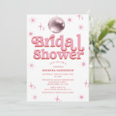 Invitation Fête des mariées Retro Rose Red Disco Ball (Debout devant)