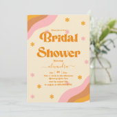 Invitation Fête des mariées rétro Super rose et or Wave (Debout devant)