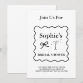 Invitation Fête des mariées Rétro Vave Noire Et Blanc, Martin (Devant / Derrière)