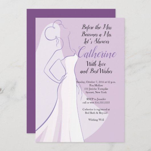 Invitation Fête des mariées Robe blanc violet lavande (Devant / Derrière)