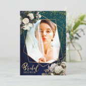 Invitation Fête des mariées Romantique Floral Gold Wreath Pho (Debout devant)