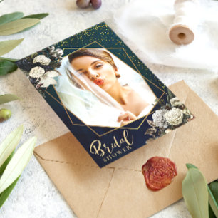 Invitation Fête des mariées Romantique Floral Gold Wreath Pho