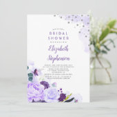 Invitation Fête des mariées romantique florale pourpre et arg (Debout devant)