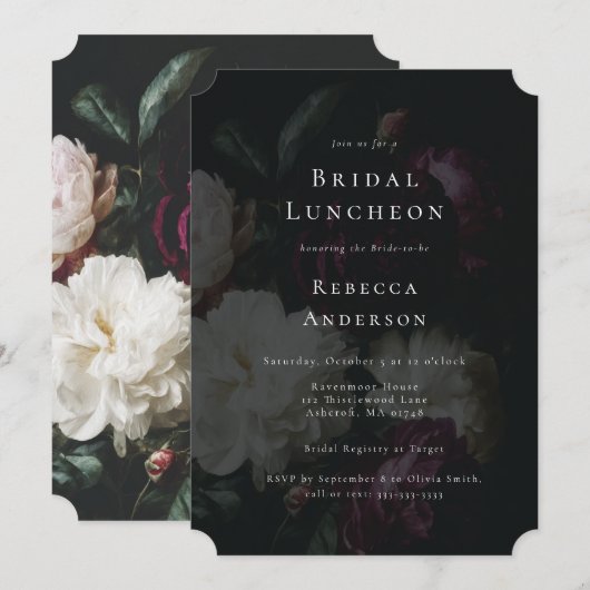 Invitation Fête des mariées romantique Moody Black Gothique F (Devant / Derrière)