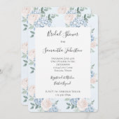 Invitation Fête des mariées romantique rose bleu Fleurs (Devant / Derrière)