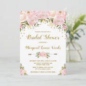 Invitation Fête des mariées romantique rose & or F (Debout devant)