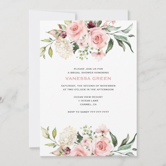 Invitation Fête des mariées romantique Roses Roses Roses Rose (Devant)