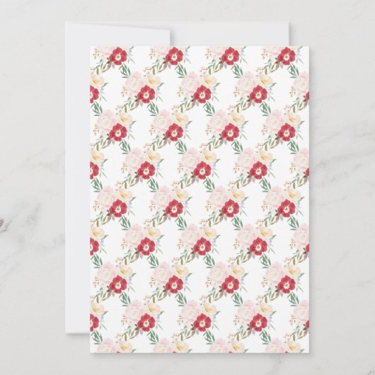 Invitation Fête des mariées romantique rouge et fleurs de crè (Dos)