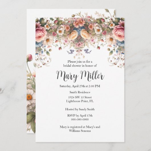 Invitation Fête des mariées rose (Devant / Derrière)