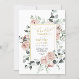 Invitation Fête des mariées Rose aquarelle Eucalyptus Dusty