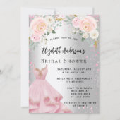 Invitation Fête des mariées rose argent robe parties scintill (Devant)