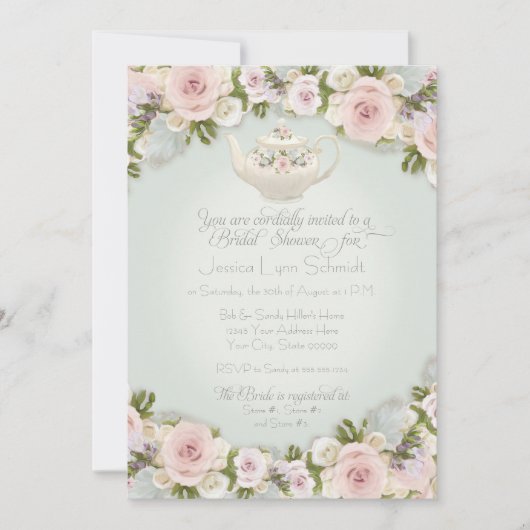 Invitation Fête des mariées Rose Blush Succulent Feuille Mint (Devant)