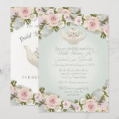 Invitation Fête des mariées Rose Blush Succulent Feuille Mint (Devant / Derrière)