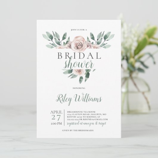 Invitation Fête des mariées Rose Boho (Debout devant)