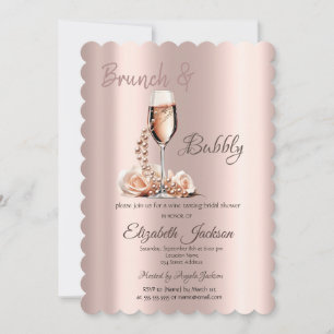 Invitation Fête des mariées Rose Brunch & Bubbly Glass Pearls