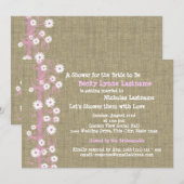 Invitation Fête des mariées rose burlap et marguerites (Devant / Derrière)