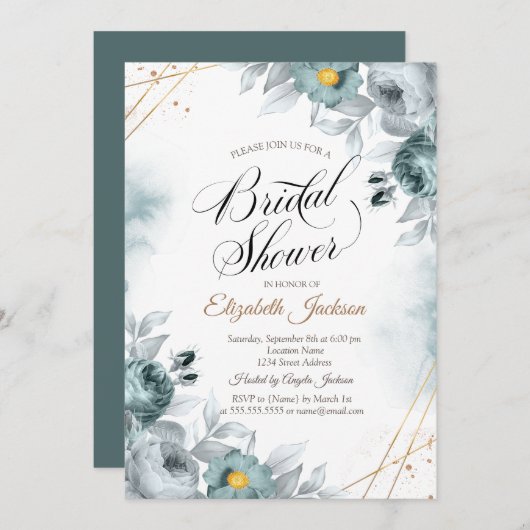 Invitation Fête des mariées Rose chic vert (Devant / Derrière)