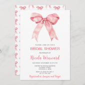 Invitation Fête des mariées rose Coquette Bow (Devant / Derrière)
