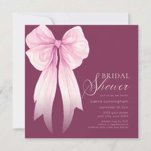 Invitation Fête des mariées rose Coquette Bow (Devant)
