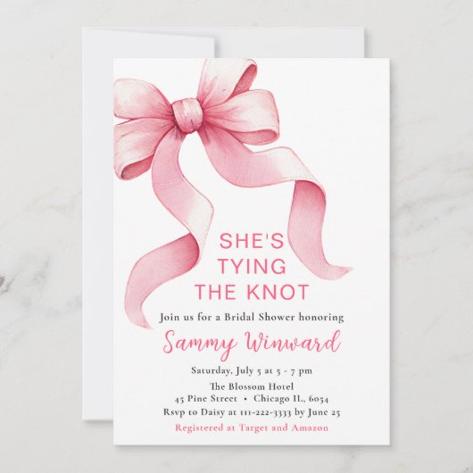 Invitation Fête des mariées rose Coquette Bow (Devant)