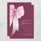Invitation Fête des mariées rose Coquette Bow (Devant / Derrière)