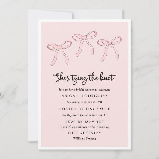 Invitation Fête des mariées rose Coquette Bow (Devant)