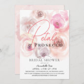Invitation Fête des mariées Rose d'aquarelle Petals & Prosecc (Devant / Derrière)
