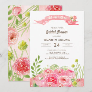 Invitation Fête des mariées Rose d'aquarelle romantique